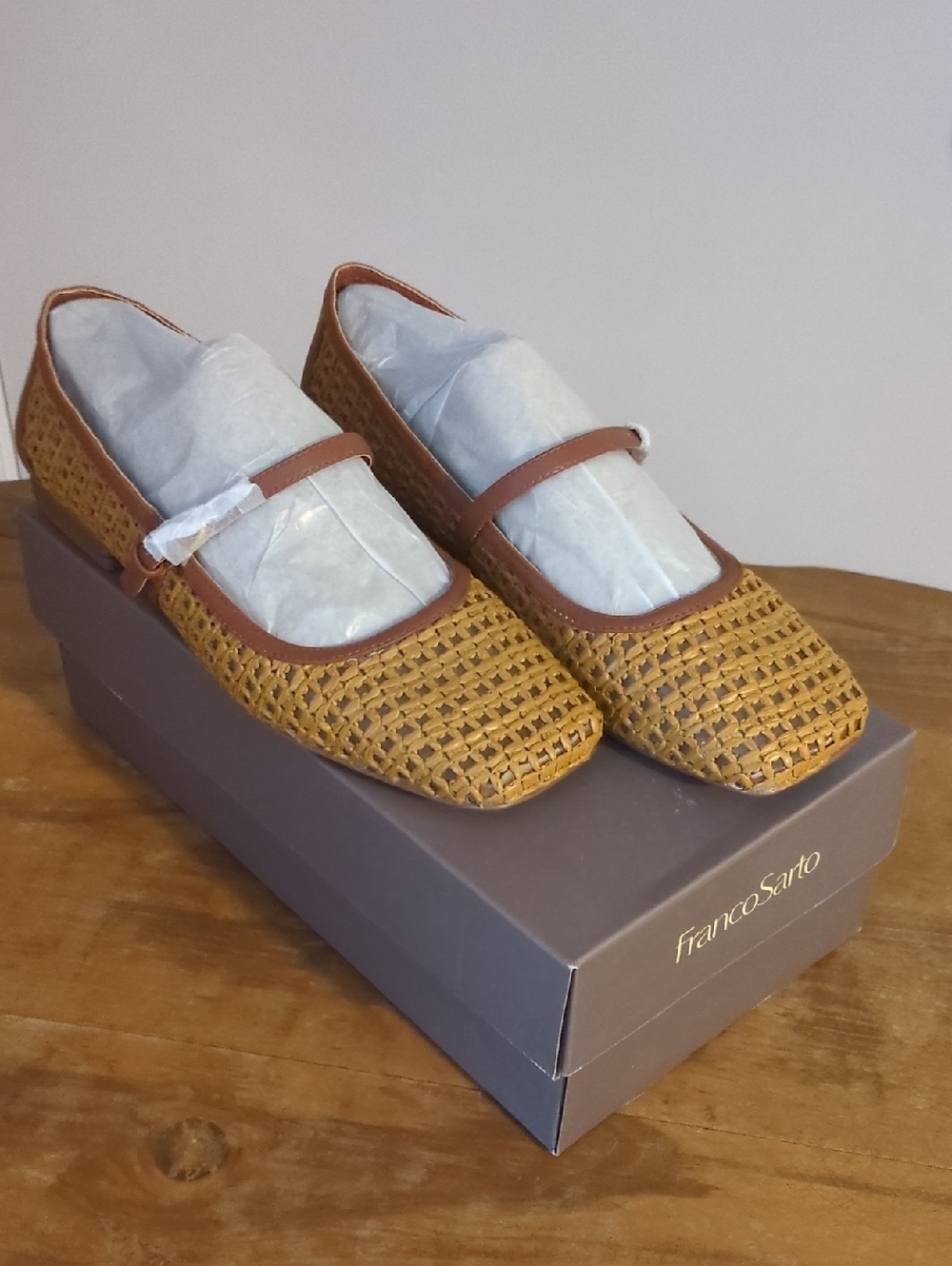 Franco Sarto Woven Mary Jane Flats in Mustard